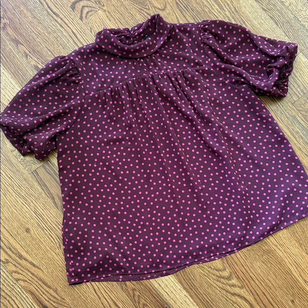 Ann Taylor Plum Polka Dot Blouse
